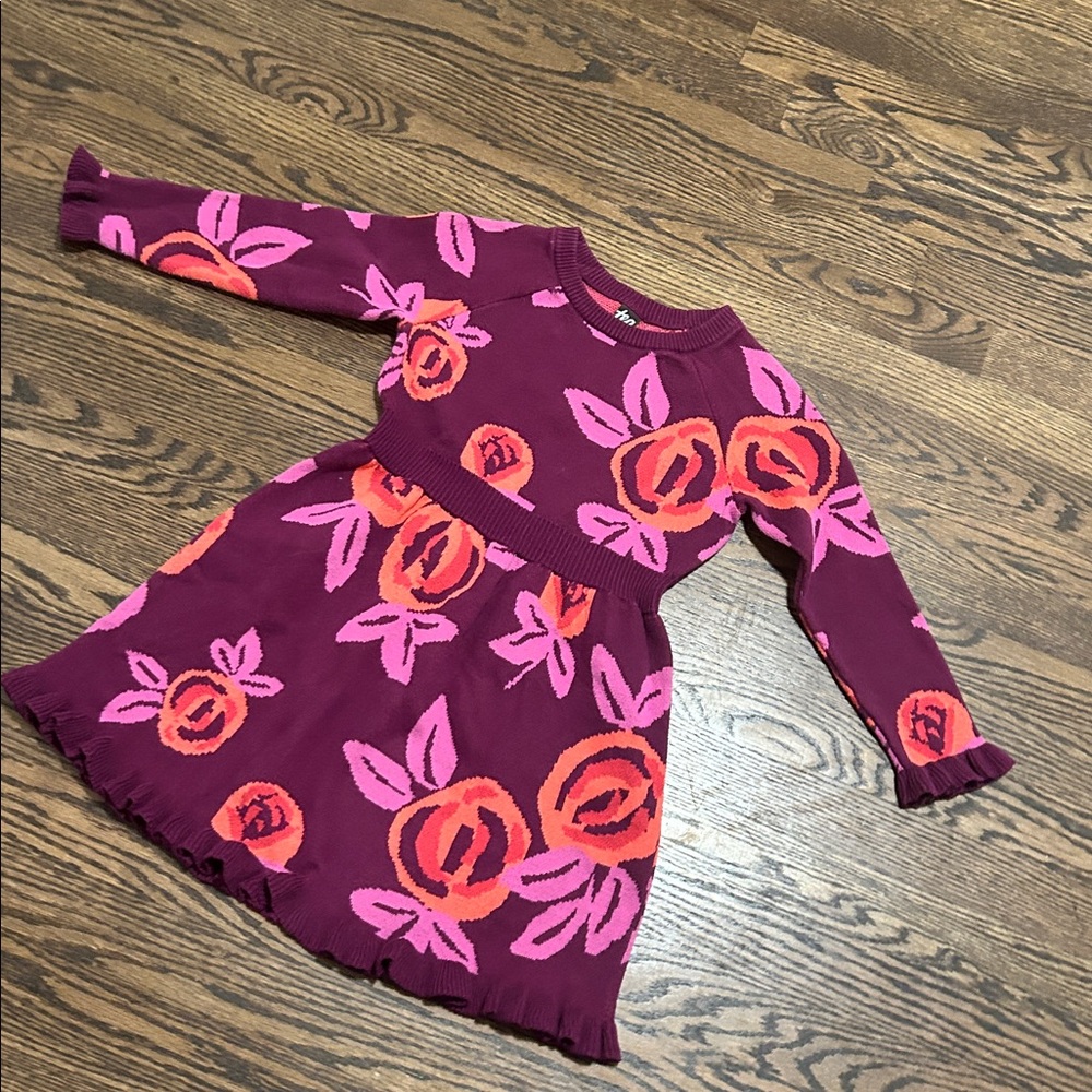 Tea Collection long Sleeve Purple Pink Sweater Floral Dress Sz 6‎ Ruffles k7061 - Picture 2 of 4